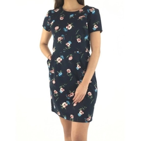 4 LOFT blue pink Floral Midi Dress business casual cottage core boho - Picture 1 of 5